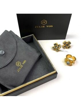 New Julie Vos 24k Overlay Chunky Ring and Earring set size 8